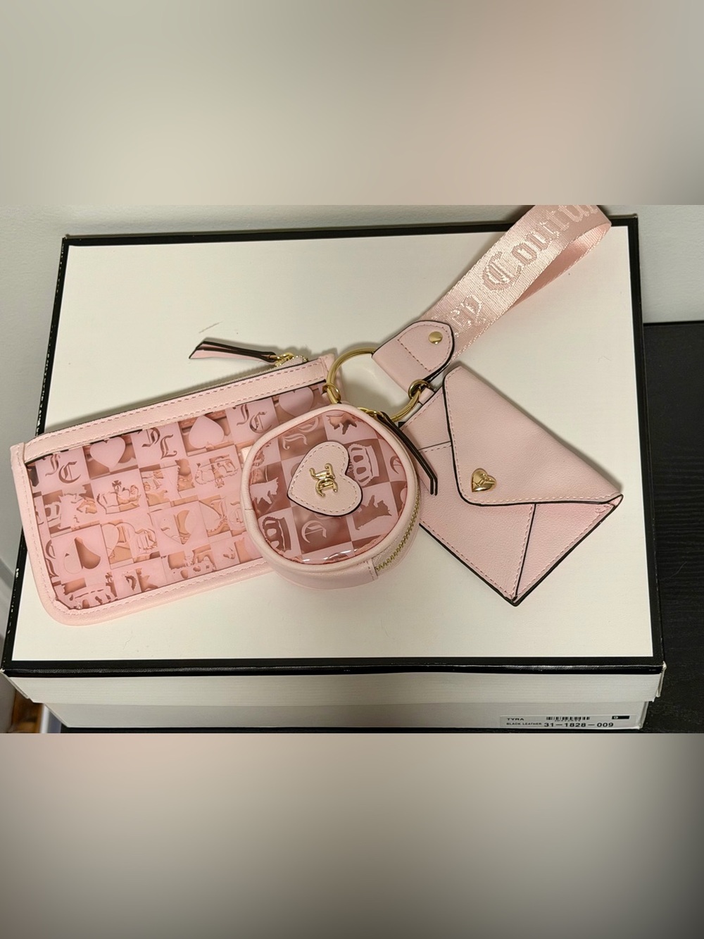 Juicy Couture Blush Pink Triple Pouch Keyring with Branded Strap
